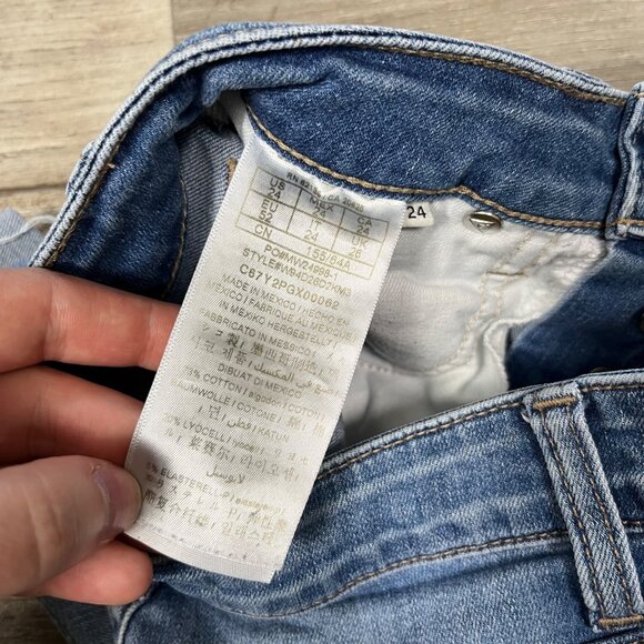 Guess High Rise Exposed Button Fly Leg Fray Denim Shorts Blue Women’s Size 24 - Picture 9 of 9